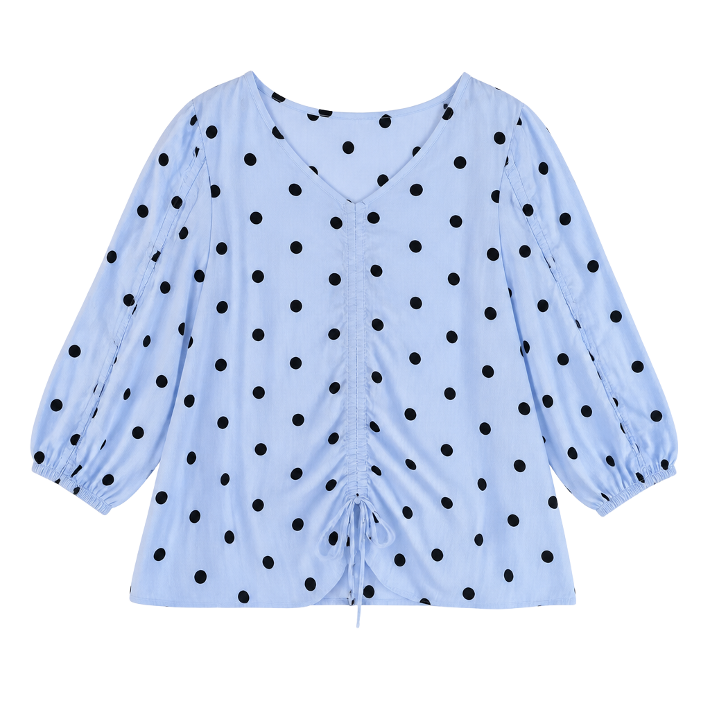 Cato White and Black Polka Dot Ruched Front V-Neck Blouse Size 14/16W 1