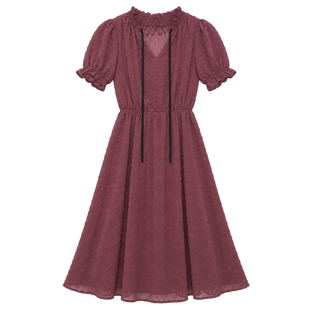Monteau Los Angeles Dress Size S Mauve Polka Dot Flutter Sleeve V-Neck 1