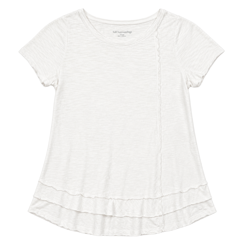Soft Surroundings T-Shirt Size XSmall White Cotton Raw Edge Ruffle Hem 1