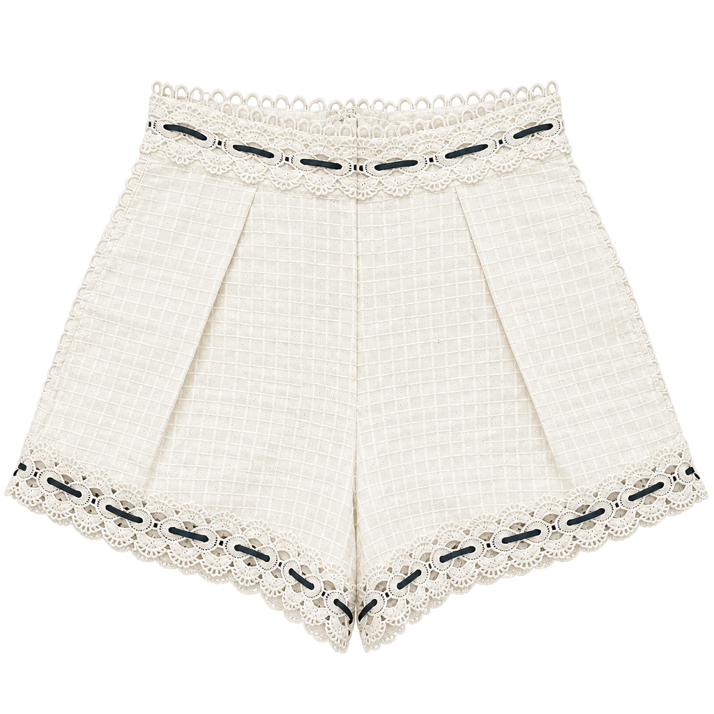 RAHI Crochet Lace Trim Shorts Size XS White Checkered 1