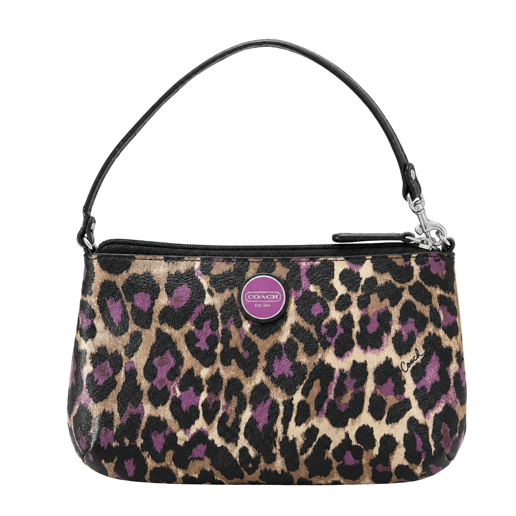 Coach Leopard Ocelot Print Nylon and Leather Wristlet 1