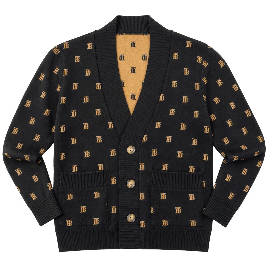 Burberry Black Wool TB Monogram Knit Cardigan 1