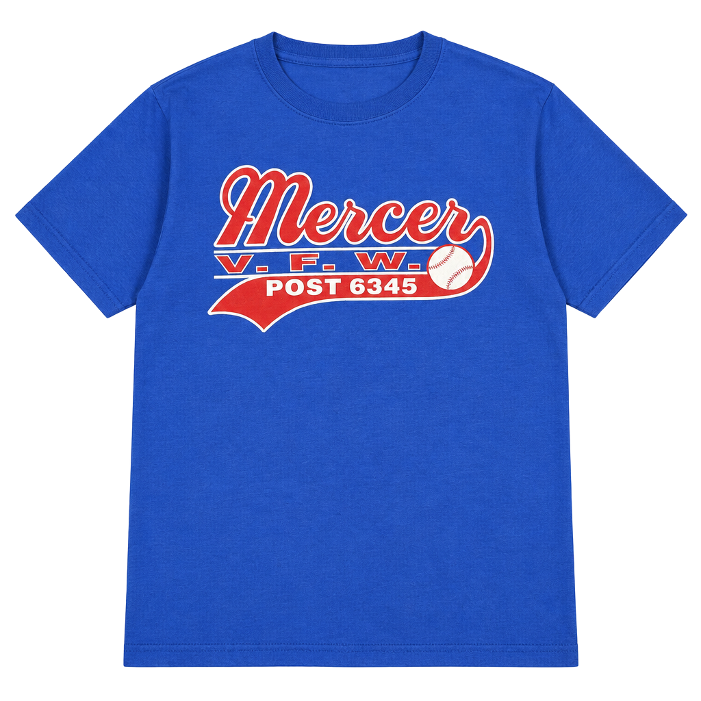 Jerzees Mercer V.F.W. Post 6345 T-Shirt Size XL Blue Baseball Number 9 1