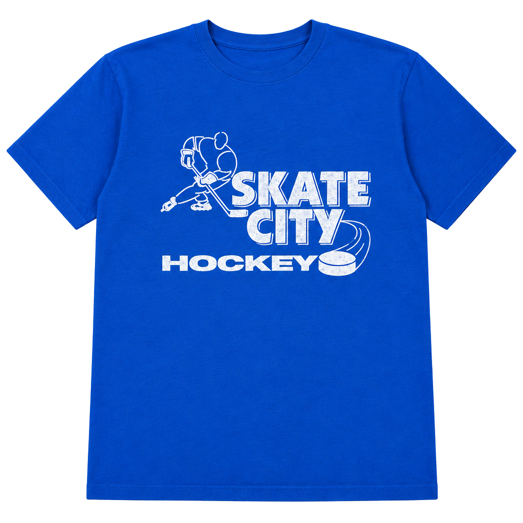 Fruit of the Loom Skate City Hockey T-Shirt Size L Blue Number 8 1