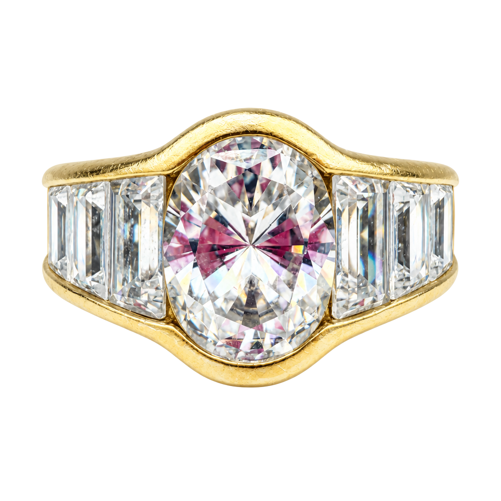 Vintage Gold Tone Oval Crystal Baguette Cocktail Ring Size 8.5 1