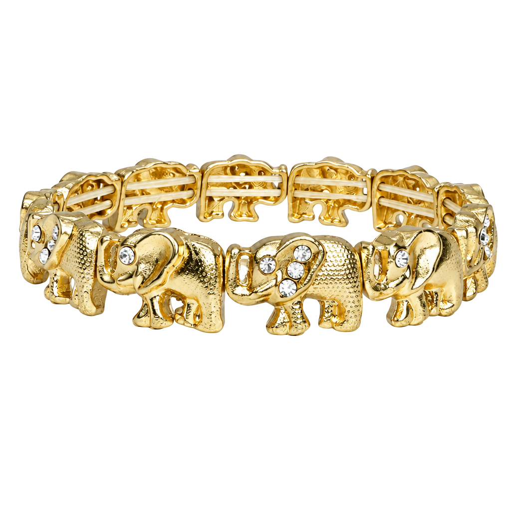Unbranded Gold Tone Elephant Link Bracelet Rhinestone 7.5 Inch 1