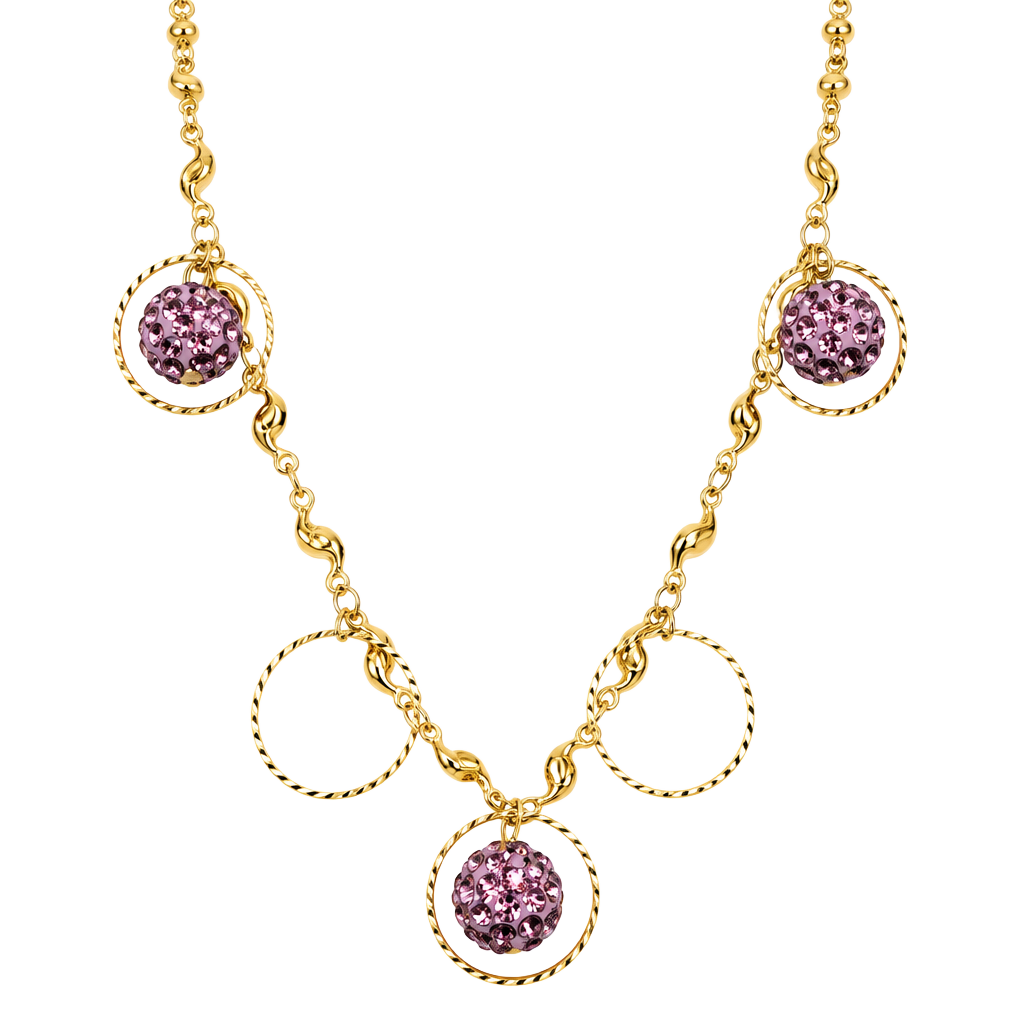 Gold Tone Purple Crystal Pavé Ball Hoop Necklace 1