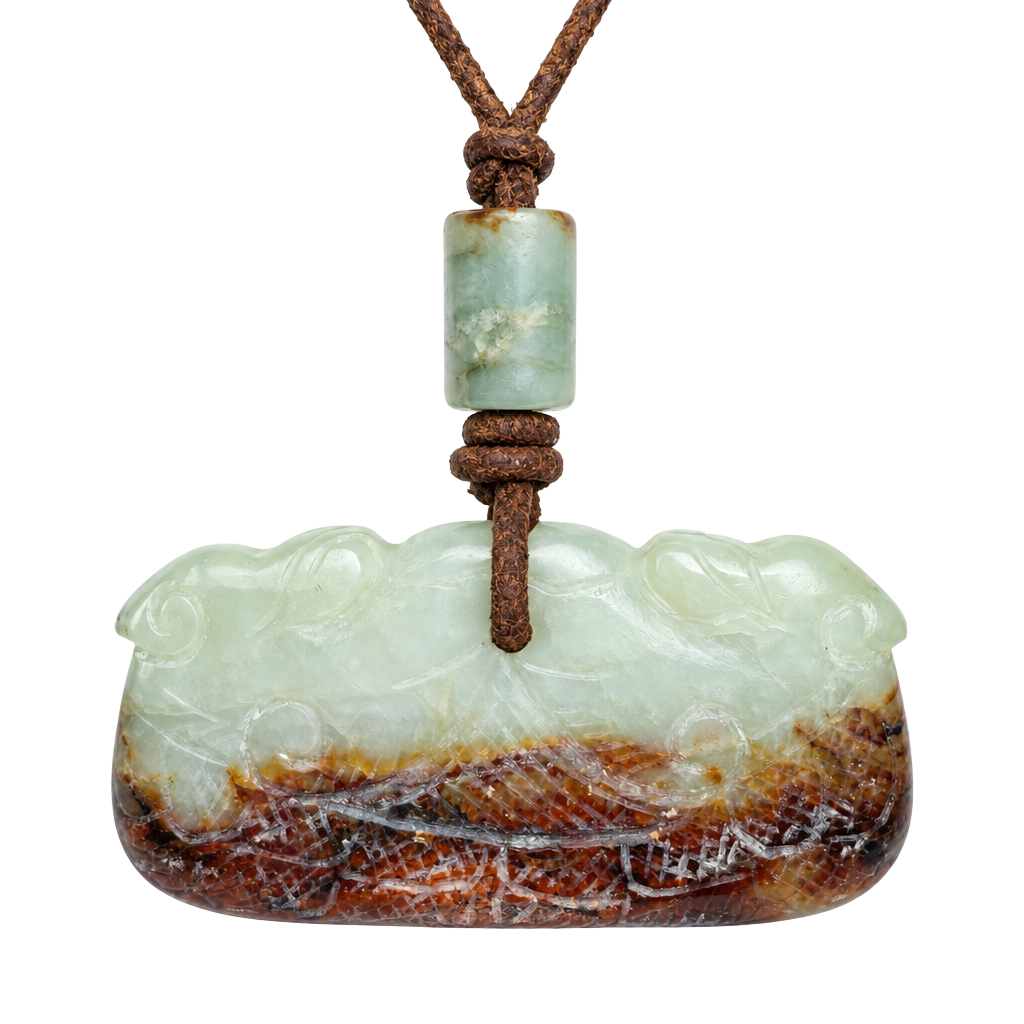 Hand Carved Green and Brown Jadeite Dragon Pendant Necklace 1