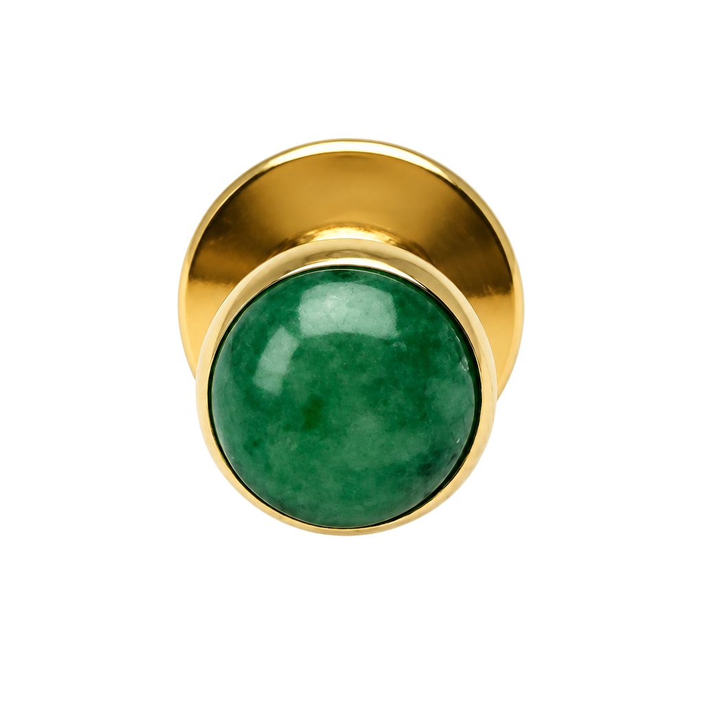 14K Yellow Gold Jade Tie Tack Pin Green Cabochon 1