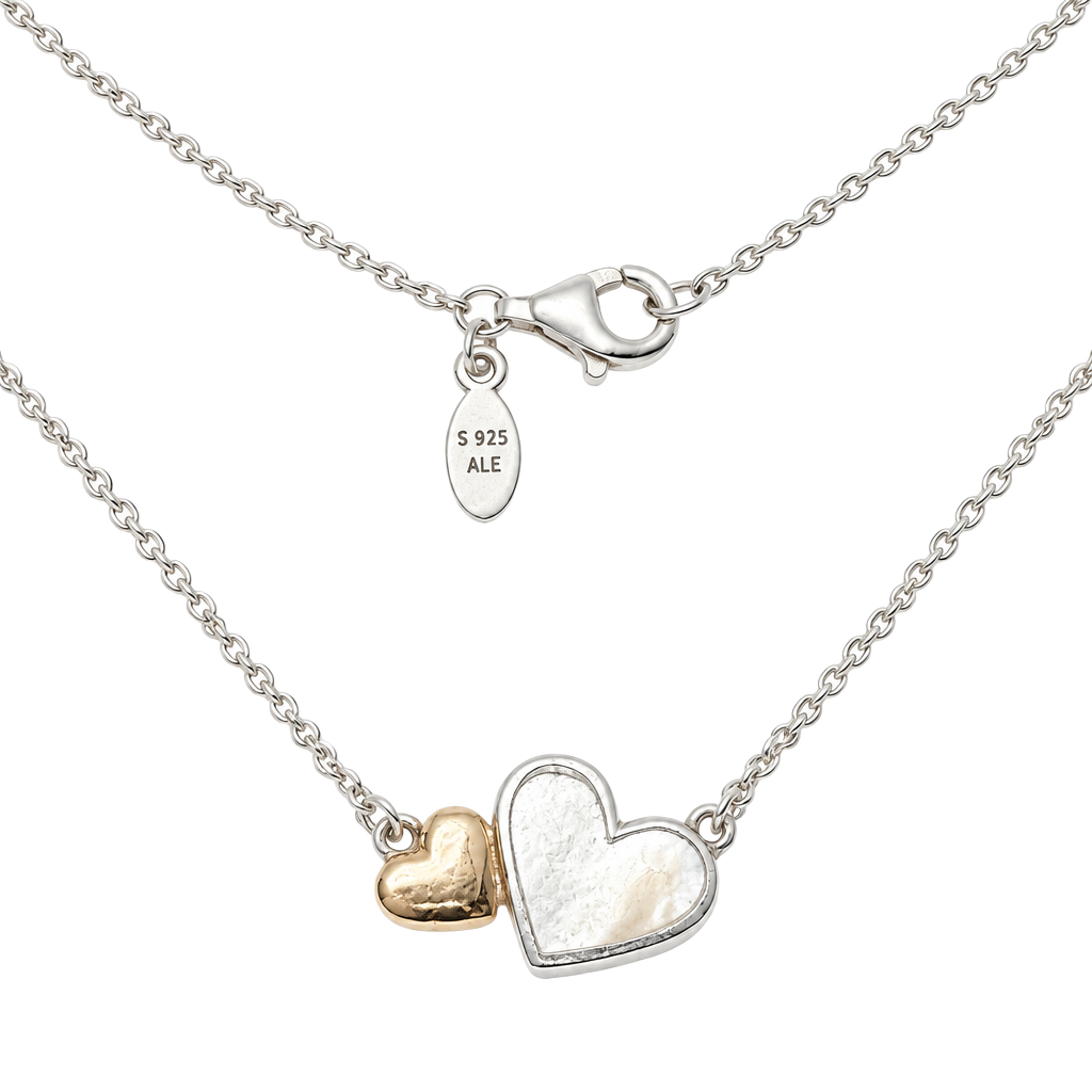 Pandora S 925 ALE Double Heart Mother of Pearl Sterling Silver Necklace 1