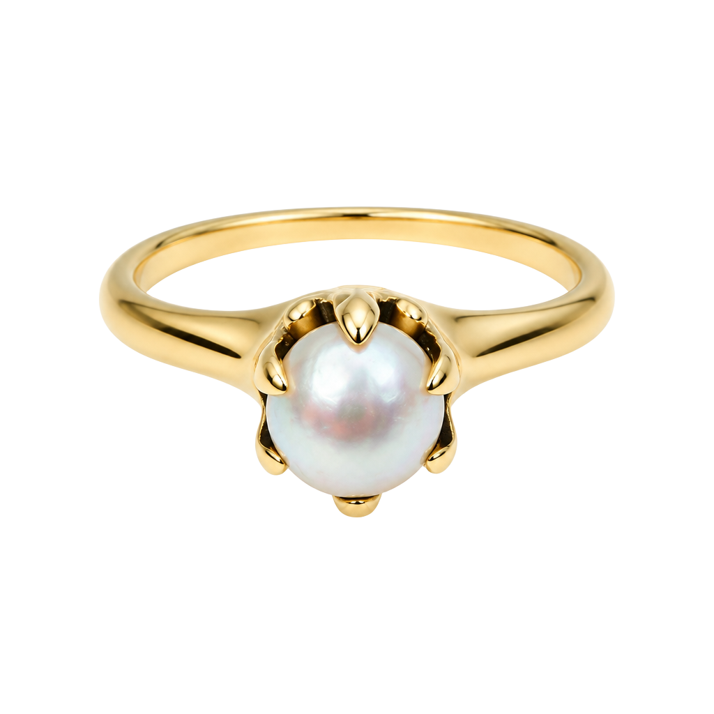 Victorian Claw Mount Single Pearl Ring in 14K Yellow Gold 7mm - , 1