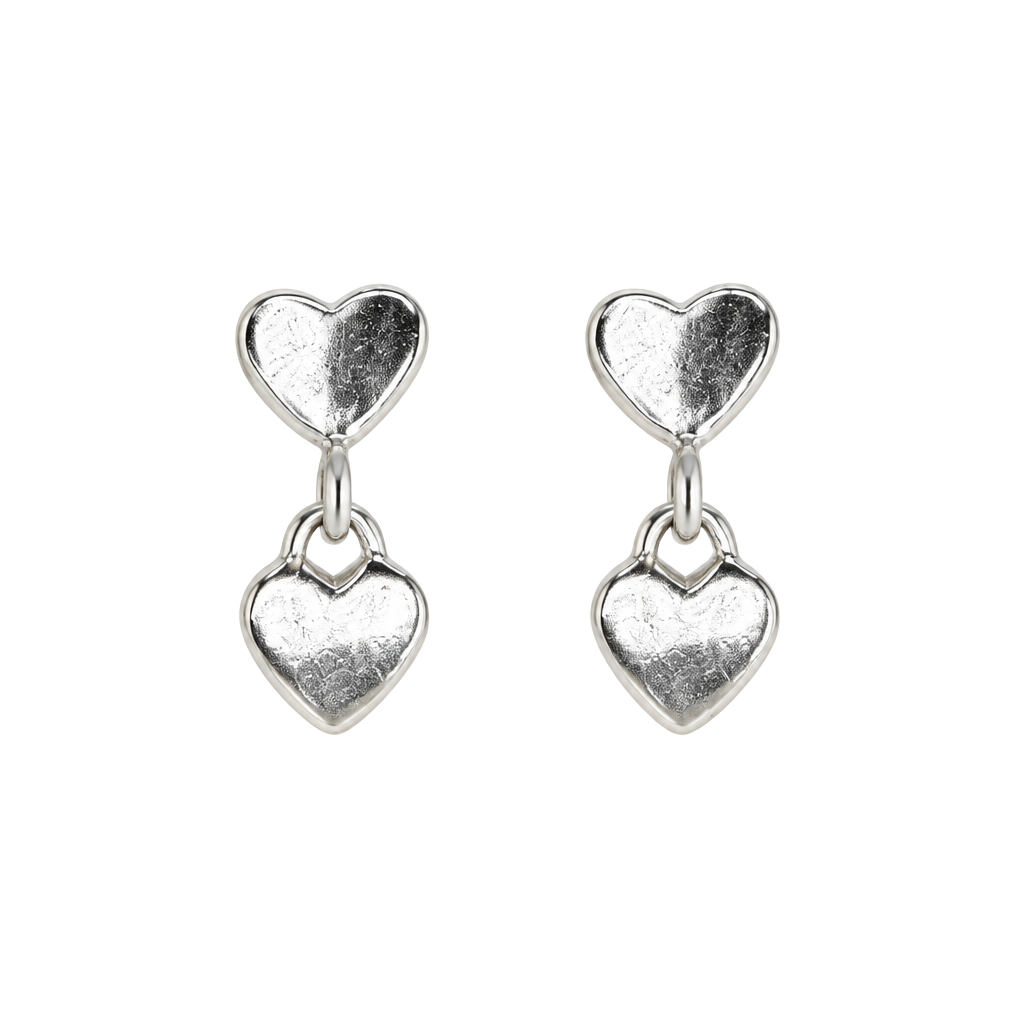 Sterling Silver Double Heart Drop Dangle Stud Earrings 1