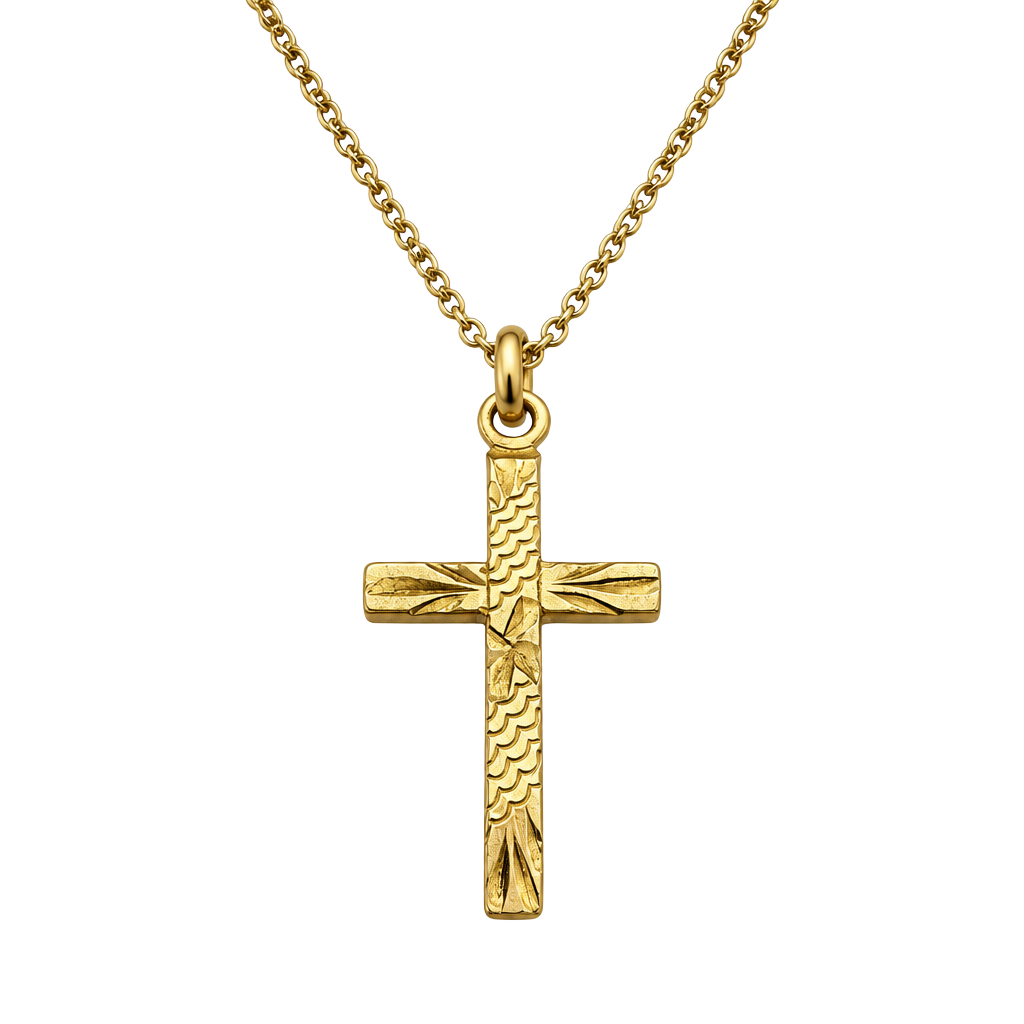 Vintage 14k Gold Filled Etched Cross Pendant Necklace 1