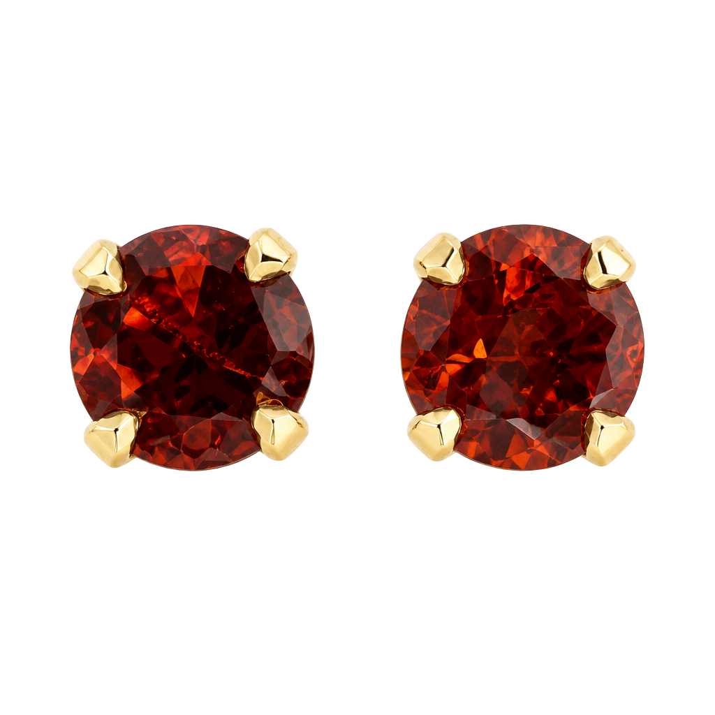 Garnet Stud Earrings 14k Yellow Gold Red Gemstone 1