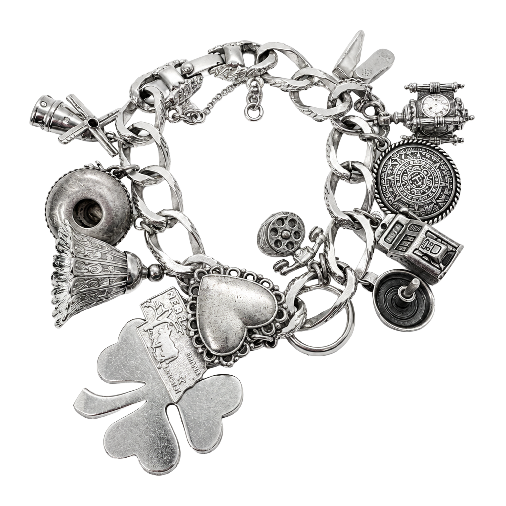 Monet Silver Tone Charm Bracelet With Sterling Silver Charms! 1