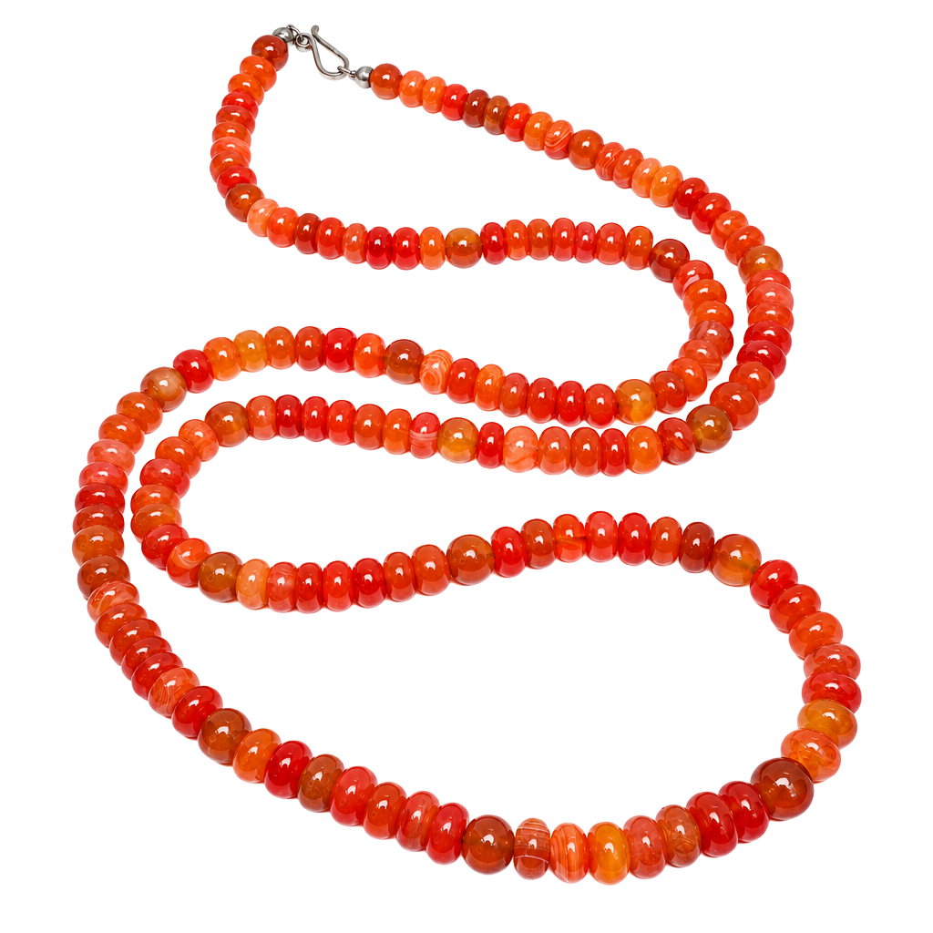 Carnelian Agate Bead Necklace Red Gemstone 925 Silver 33” 1
