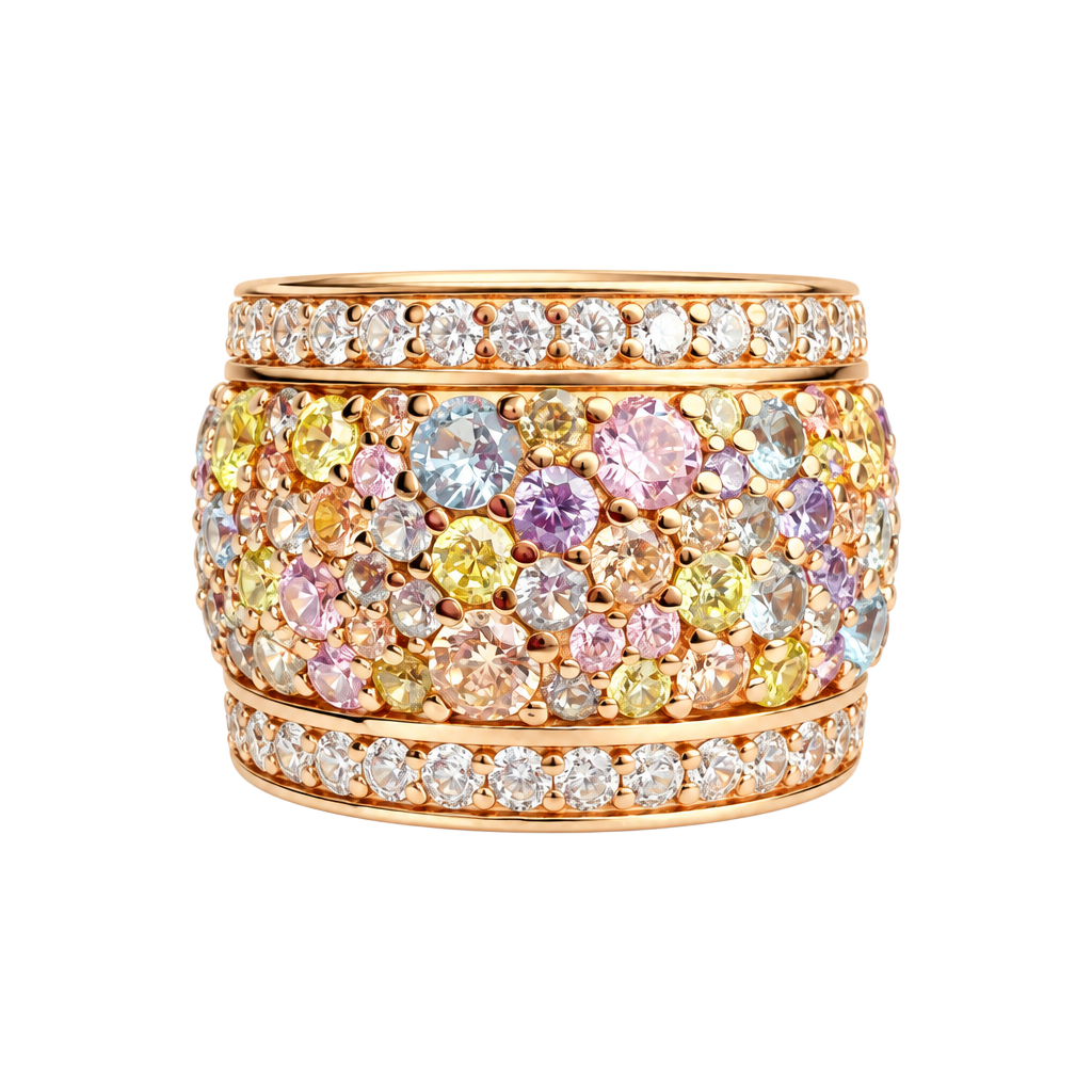925 Sterling Silver Multi Color Topaz Encrusted Shiny Band Ring Sz 8 RG16329 1