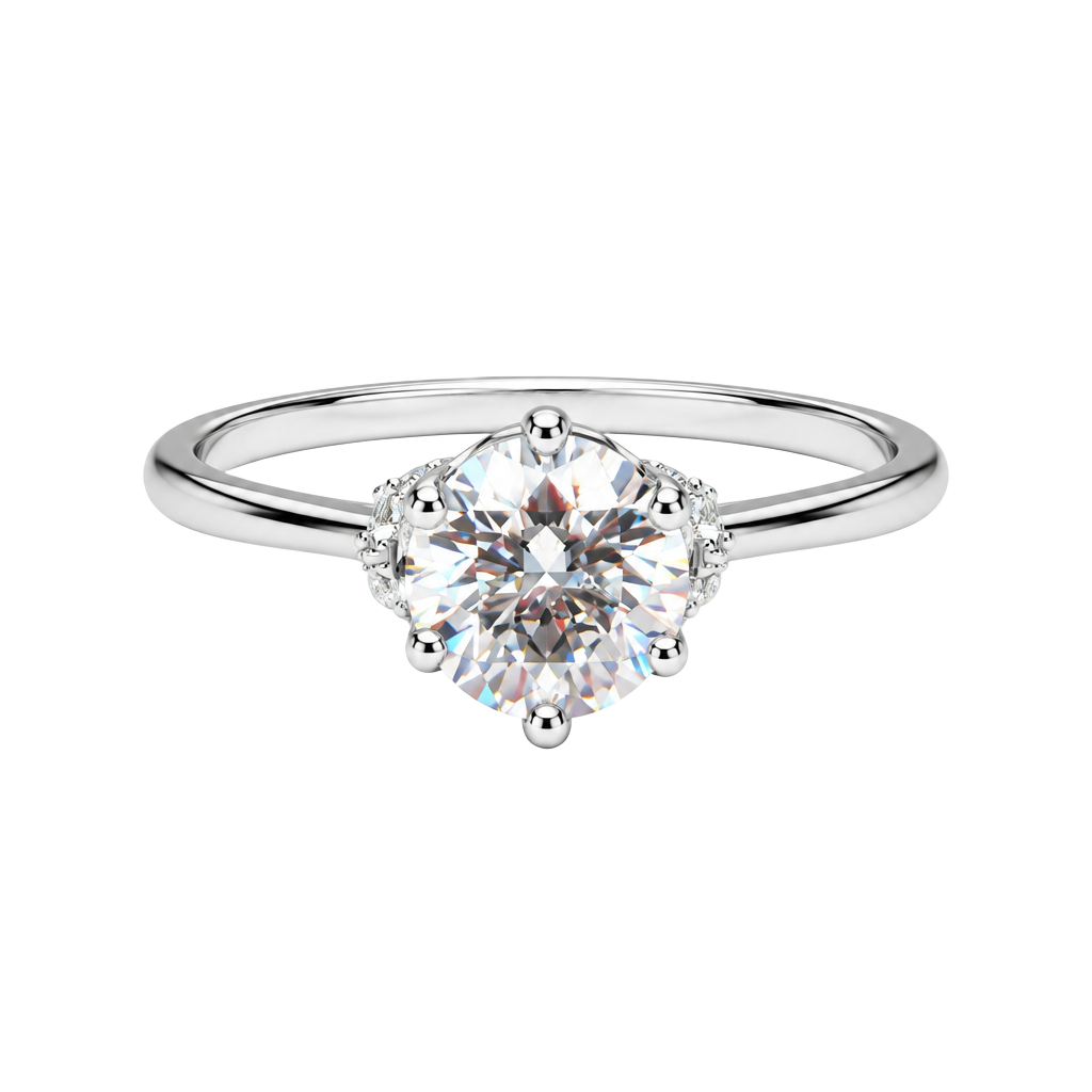 S925 Silver Round Cut Solitaire Engagement Ring with Pink Accents 1