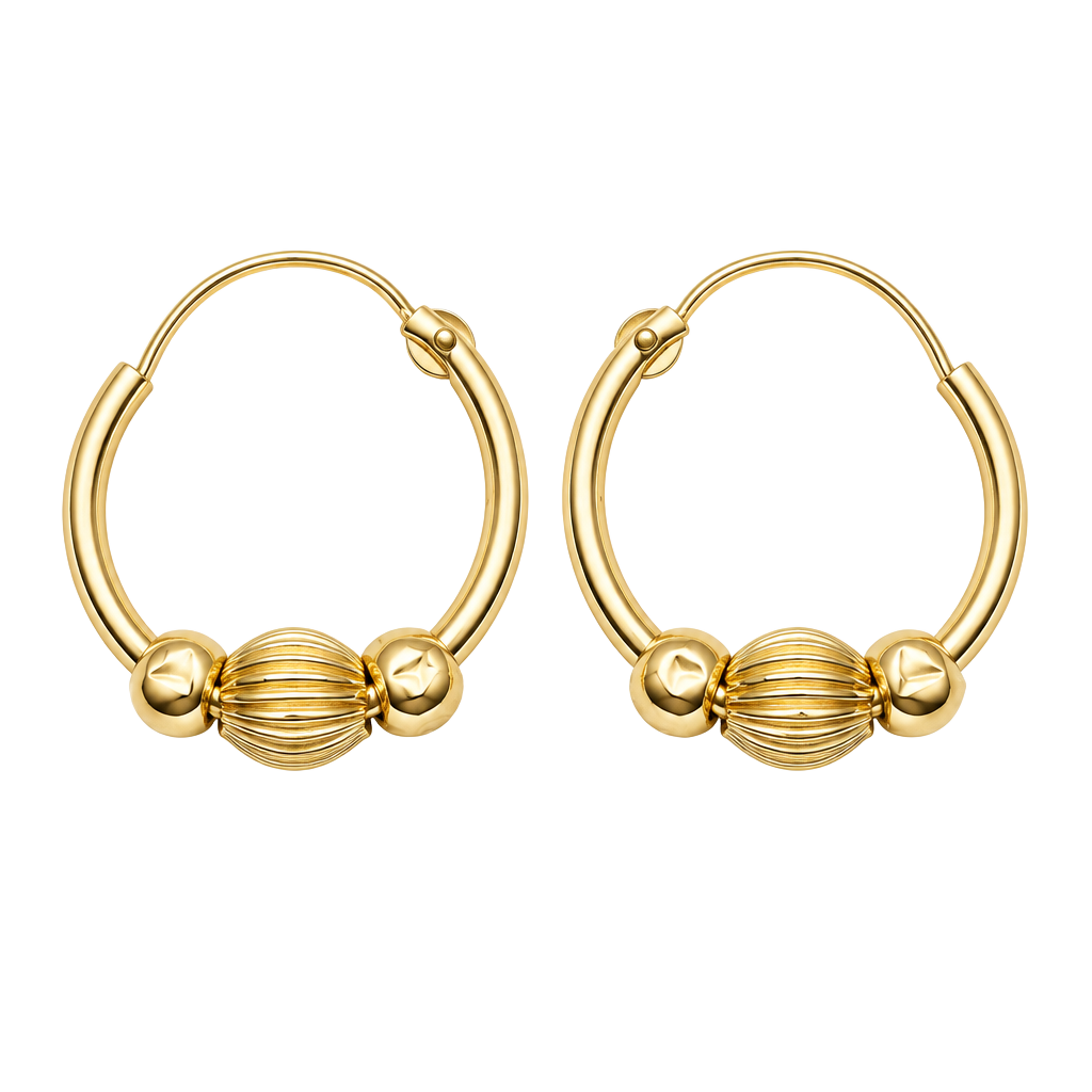 14K Yellow Gold Fluted Bead Hoop Earrings 14K Gold 1