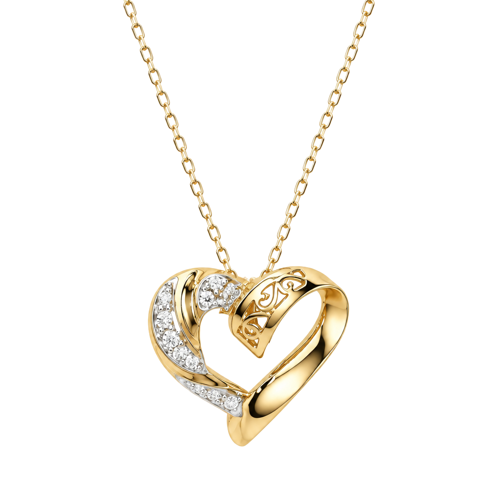Estate 14K Two-Tone Diamond Heart Pendant Necklace 1