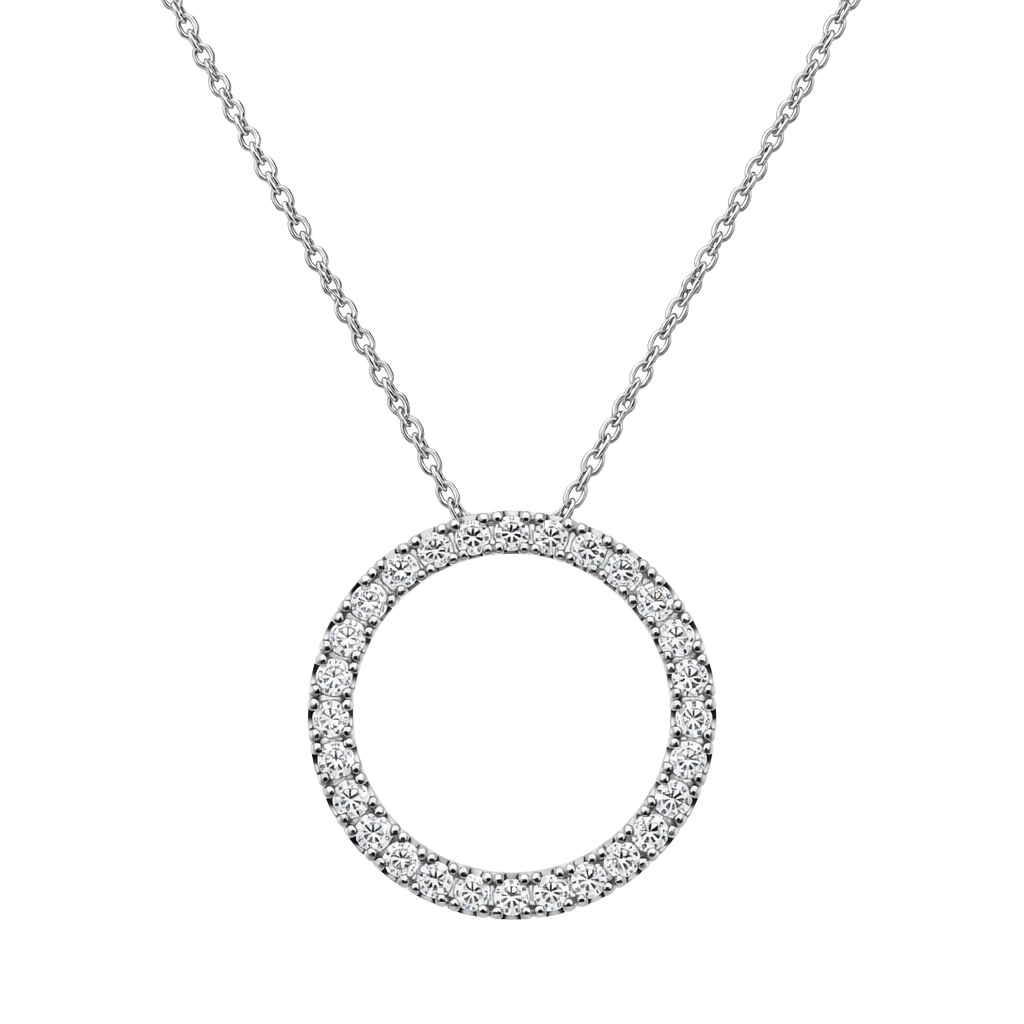 Diamond Eternity Circle Pendant Necklace White Gold 1