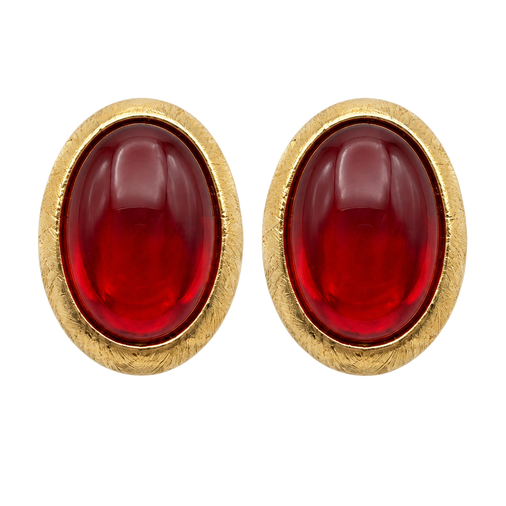 Napier Red Cabochon Gold Tone Vintage Clip-On Earrings 1