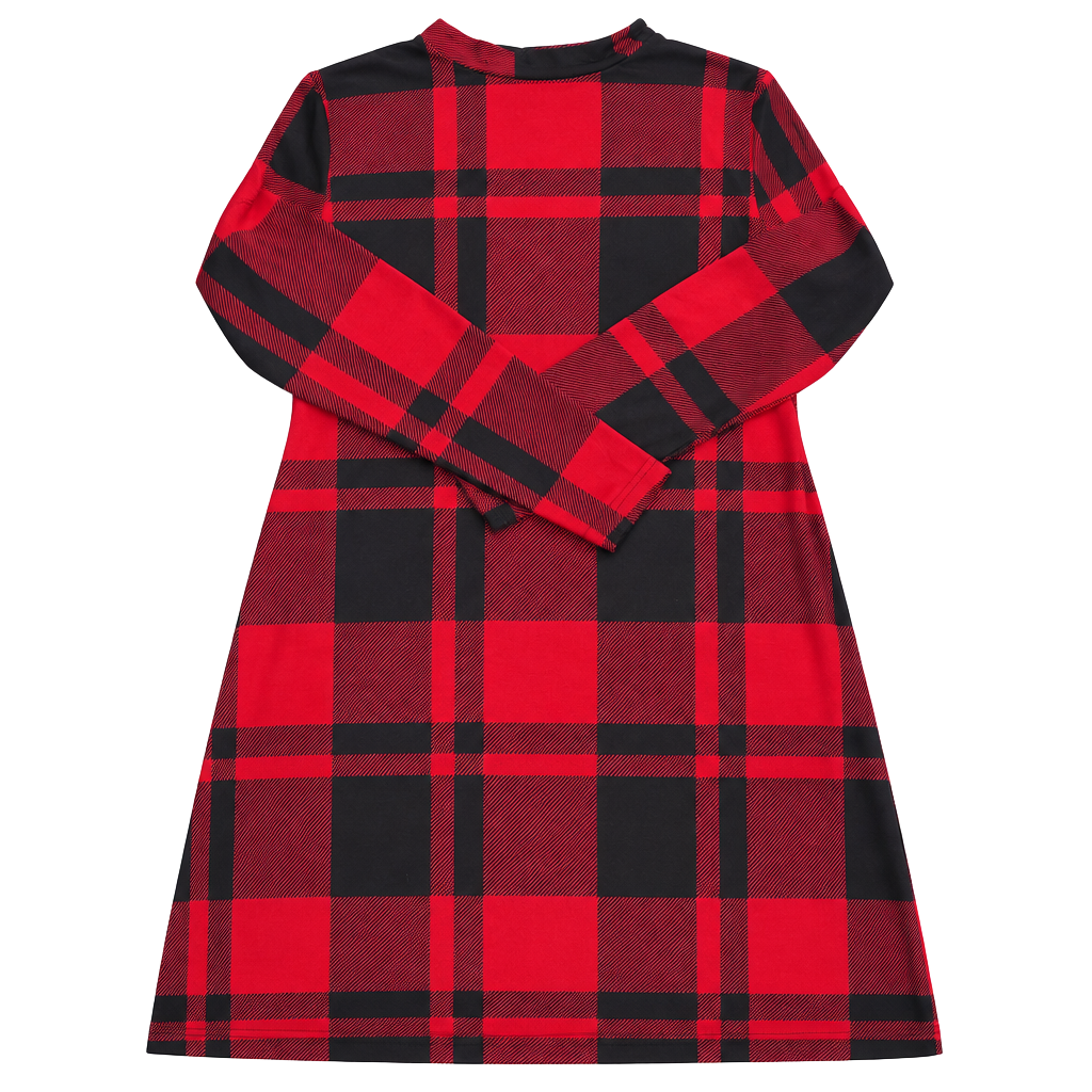 Red Black Plaid Long Sleeve Mock Neck Dress Size L/XL 1