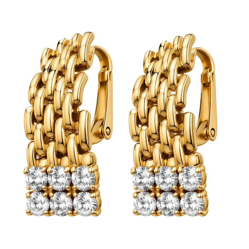 Vintage Gold Tone Open Weave Crystal Clip-On Earrings 1