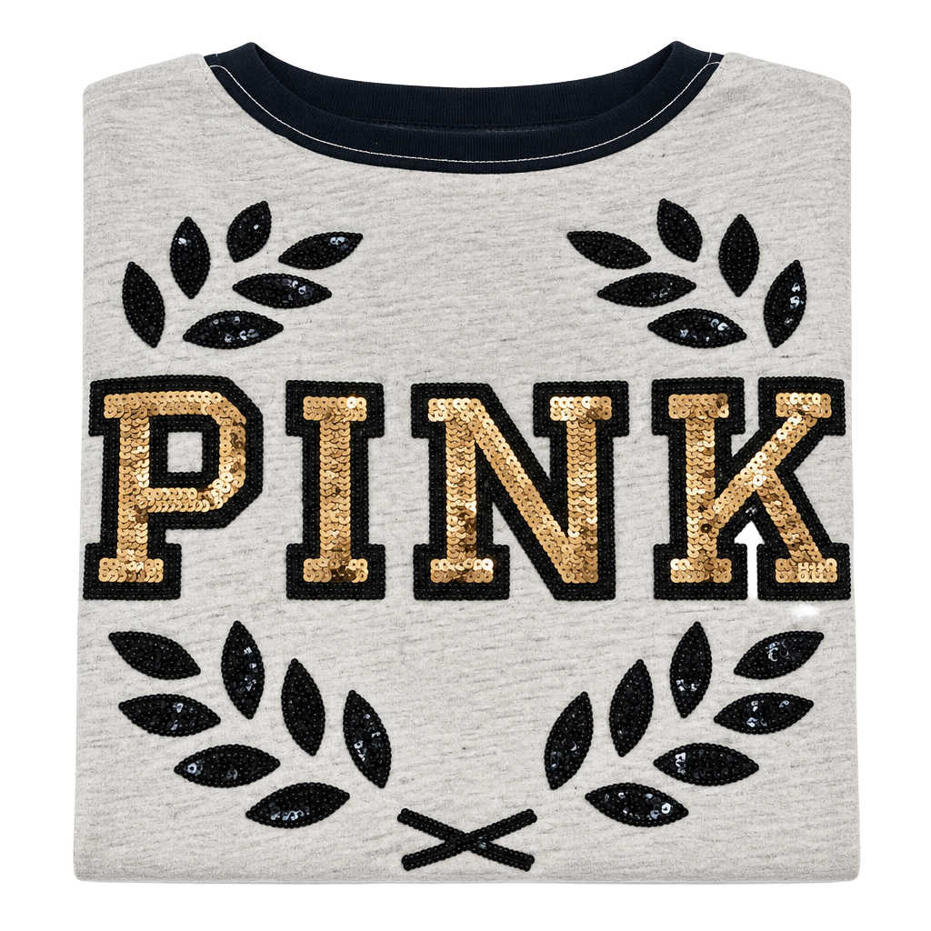 Victoria's Secret Pink Long Sleeve Shirt White Gold Sequin sz L 1