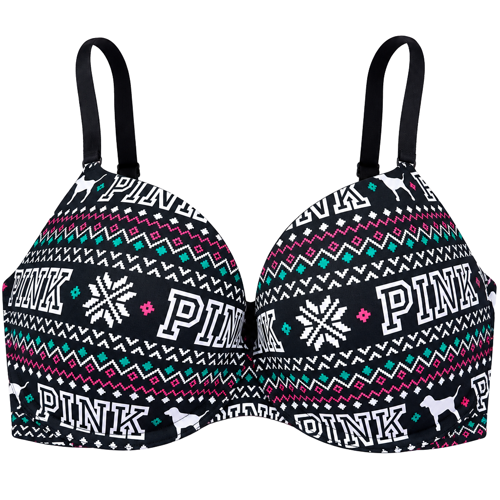 Victoria's Secret Pink Fair Isle Push Up Bra Black White sz34B 1
