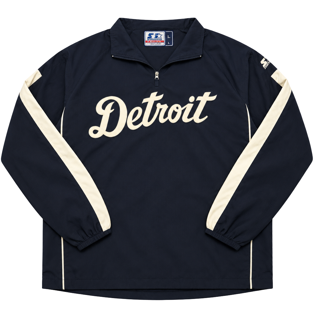 Majestic Detroit Tigers Cool Base Pullover Jacket XL Navy Blue rare vintage 1