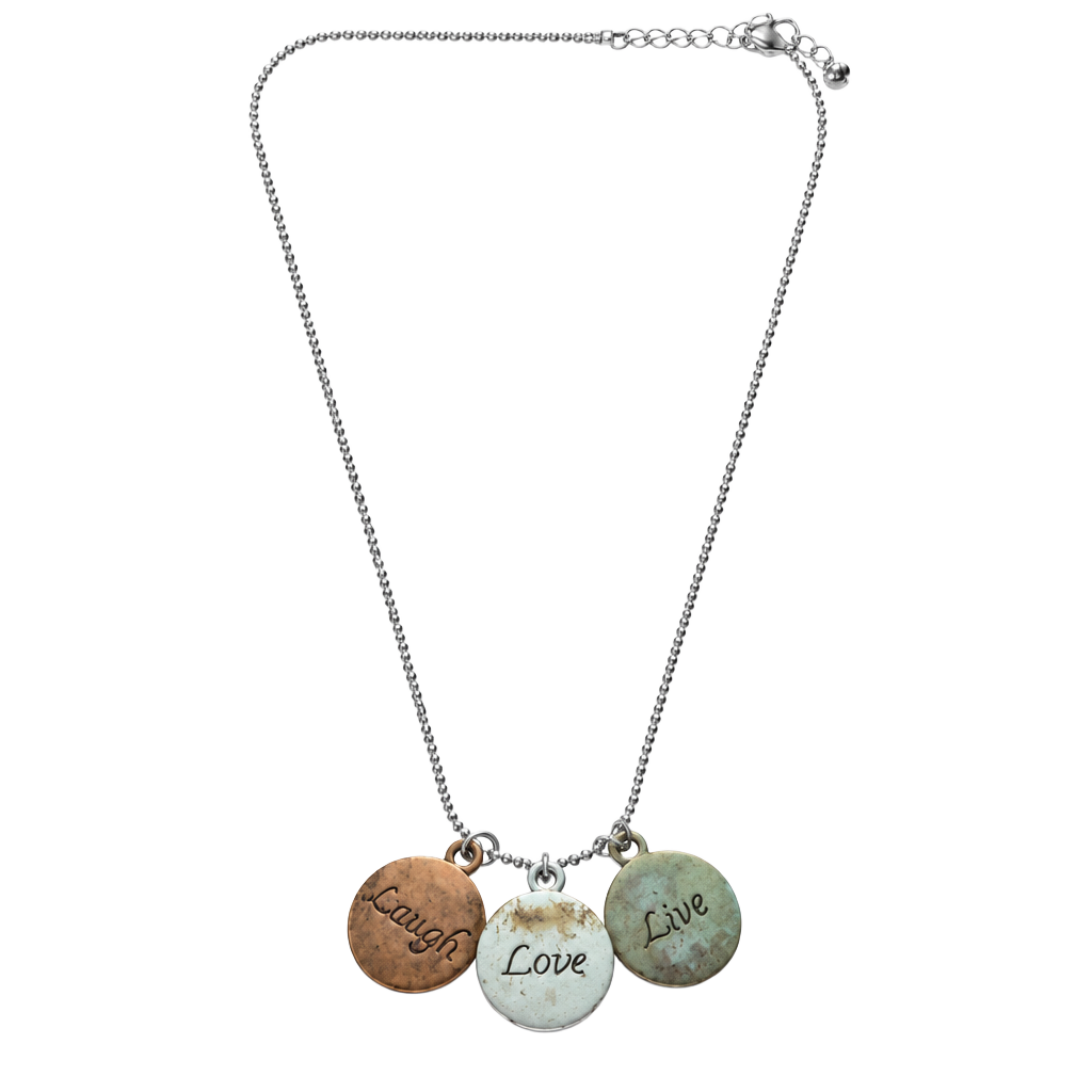 Essence of Life LIVE LOVE LAUGH Necklace Crystals Tricolor Pendant ..., 1