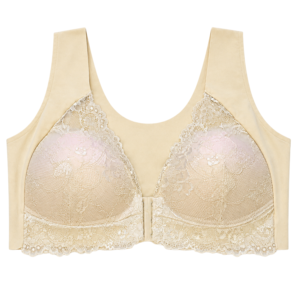 Front Closure Lace Bra Size 5XL Beige Wireless Floral Push Up 1