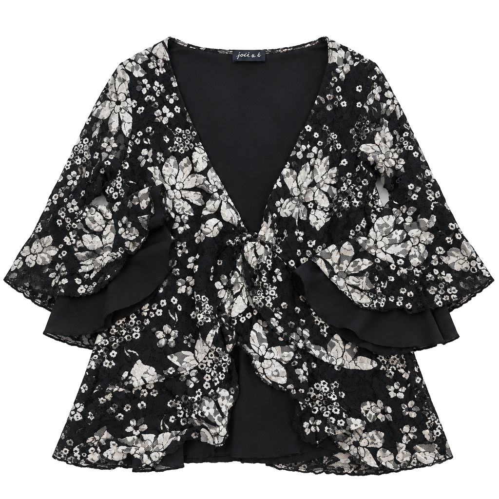 Jovi & I Floral Lace Cardigan Size 3X Black White Open Front 1