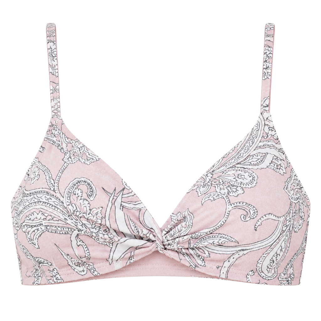Acoa Twist Crop Top sz M Pink Paisley Silk Blend Bralette Cami 1