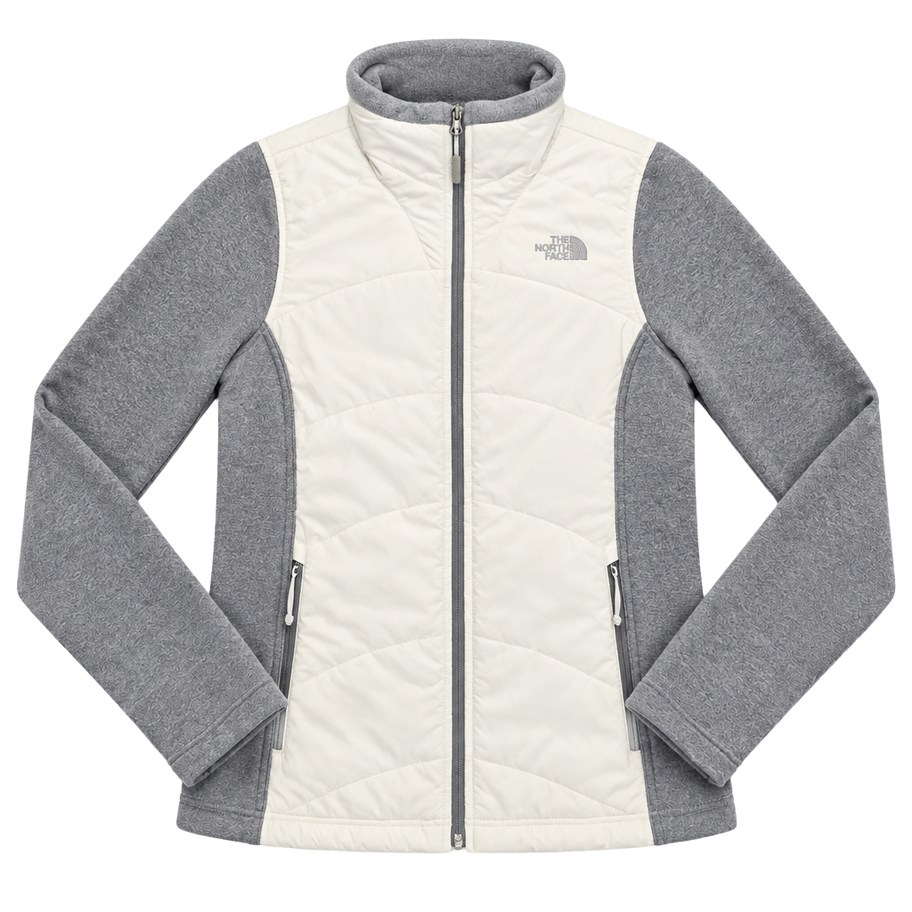 The North Face Hybrid Full Zip Fleece Jacket White Gray sz L 1