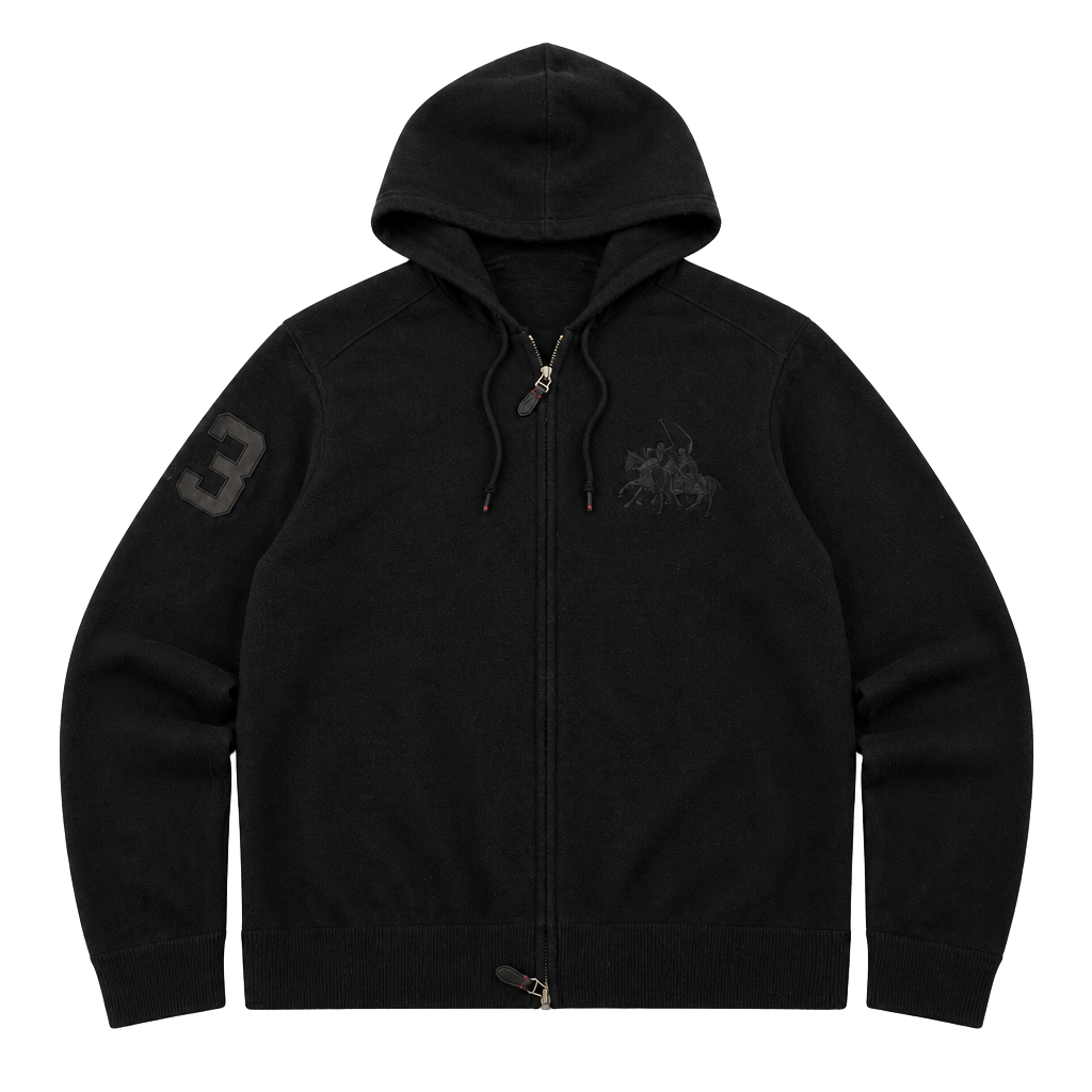 Polo Ralph Lauren Black 100% Cashmere Big Pony Full Zip Hoodie Size XL 1