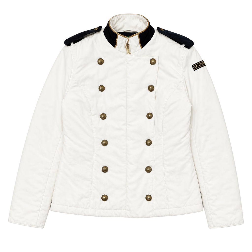 Vintage Ralph Lauren White Military Band Jacket Gold Crest Buttons Size M 1