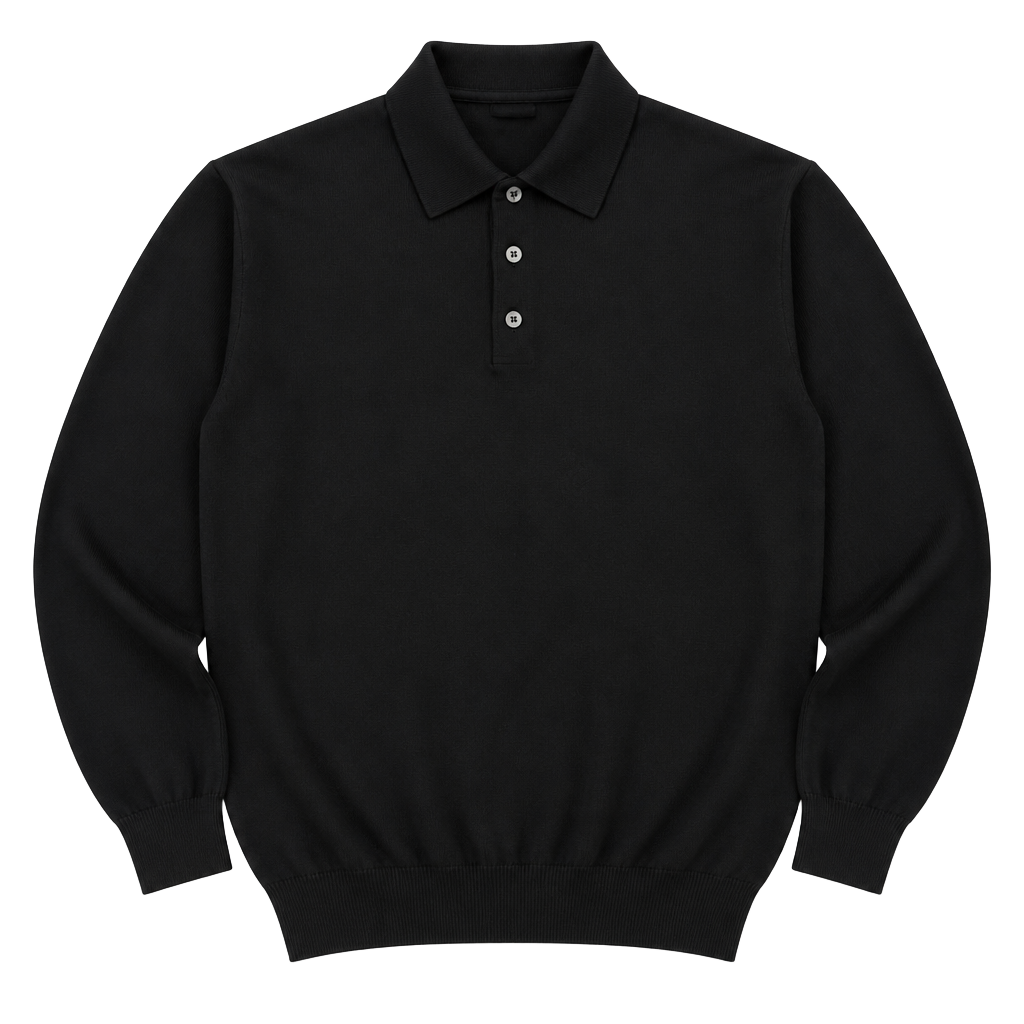 Brioni Essential Mens Cashmere and Silk Black Long Sleeve Knit Polo Shirt Large 1