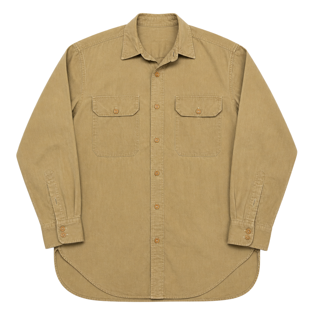 Vintage Simpson's Sanforized-Shrunk Khaki Military Style Work Shirt L 1