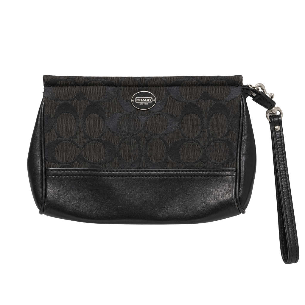 Coach Signature C Canvas and Leather Wristlet Pouch in Black 1