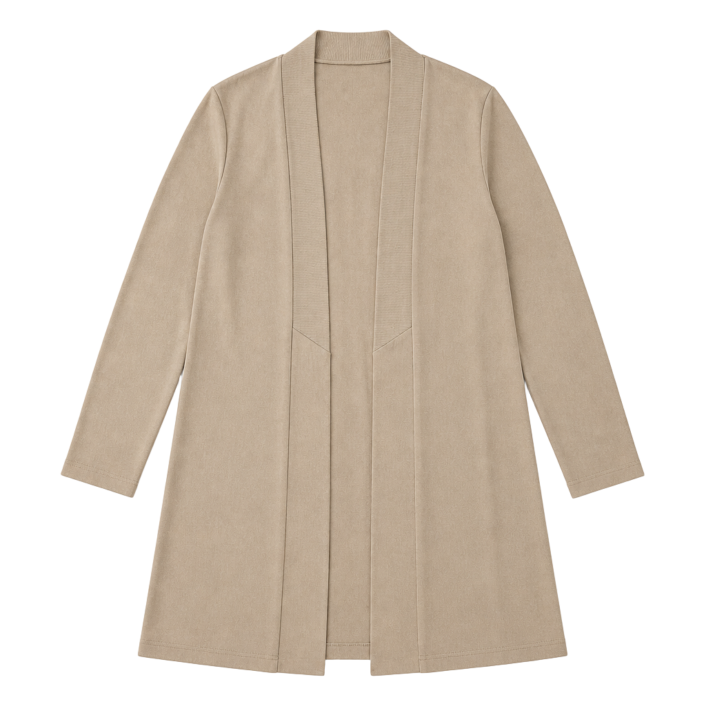 COS Beige Open Longline Cardigan Duster with Ribbed Collar 1