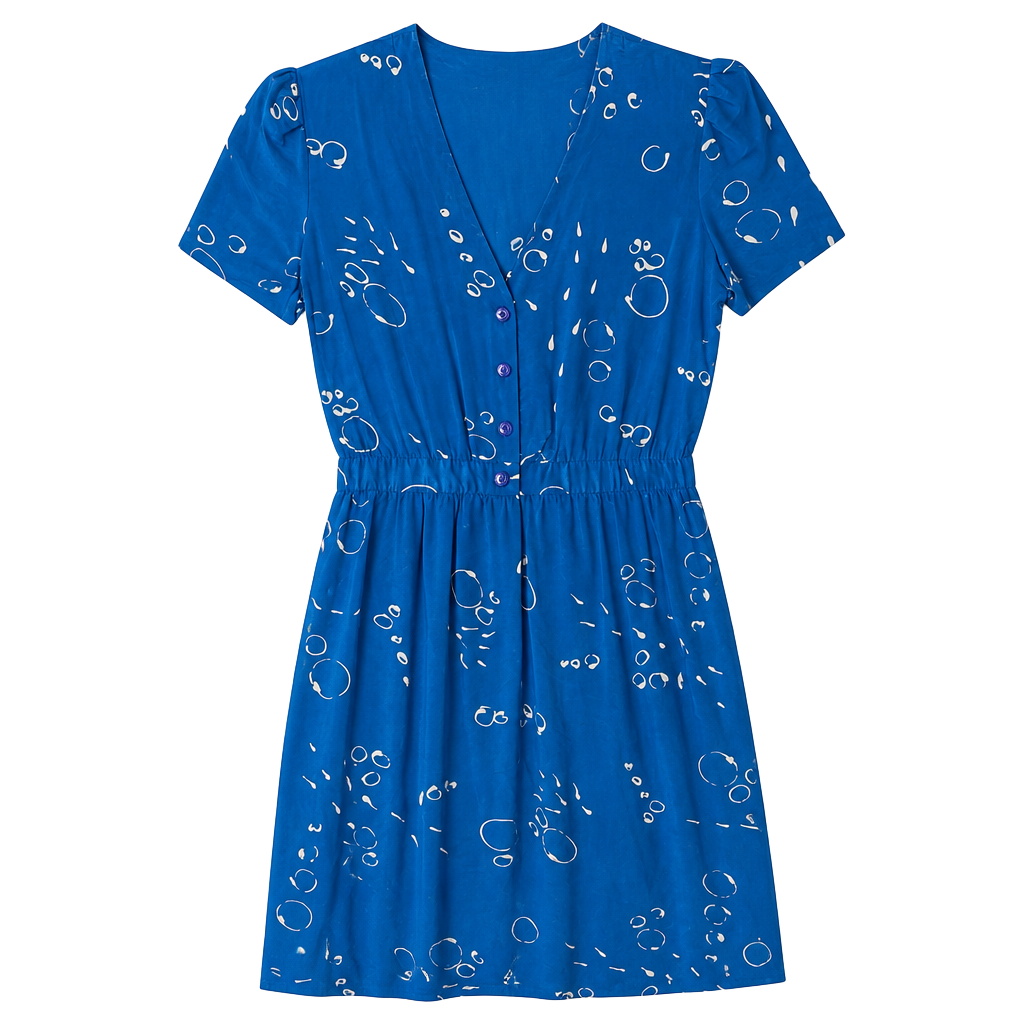 Vintage Maggy London 100% Silk Blue Short Sleeve V-Neck Midi Dress 1