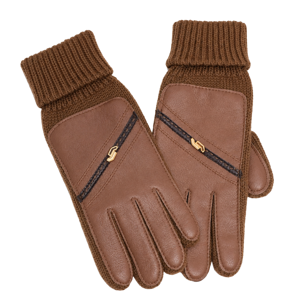 Vintage English Village Brown Leather and Knit Gloves 1