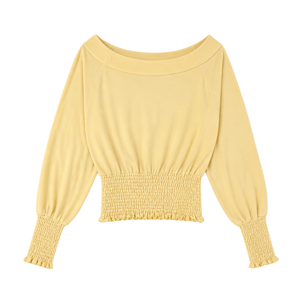 Out From Under Urban Outfitters Yellow Smocked Waist Long Sleeve Top Size S 1