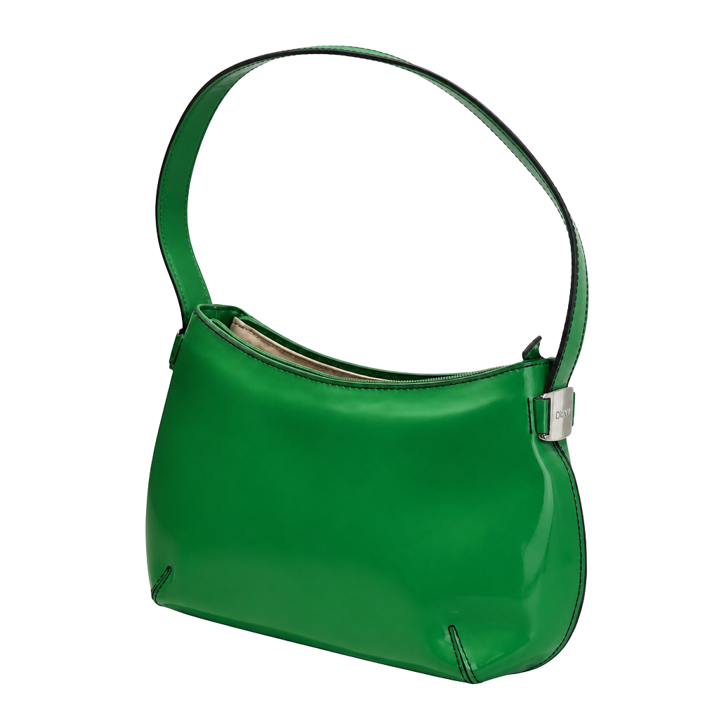 DKNY Vintage Green Patent Leather Baguette Shoulder Bag 1