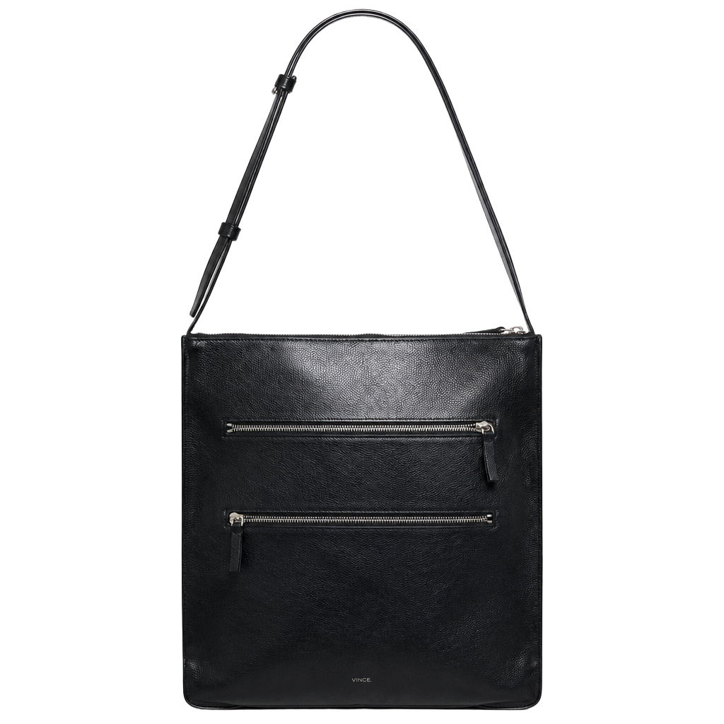 Vince Black Pebbled Leather Triple Zip Messenger Crossbody Bag 1