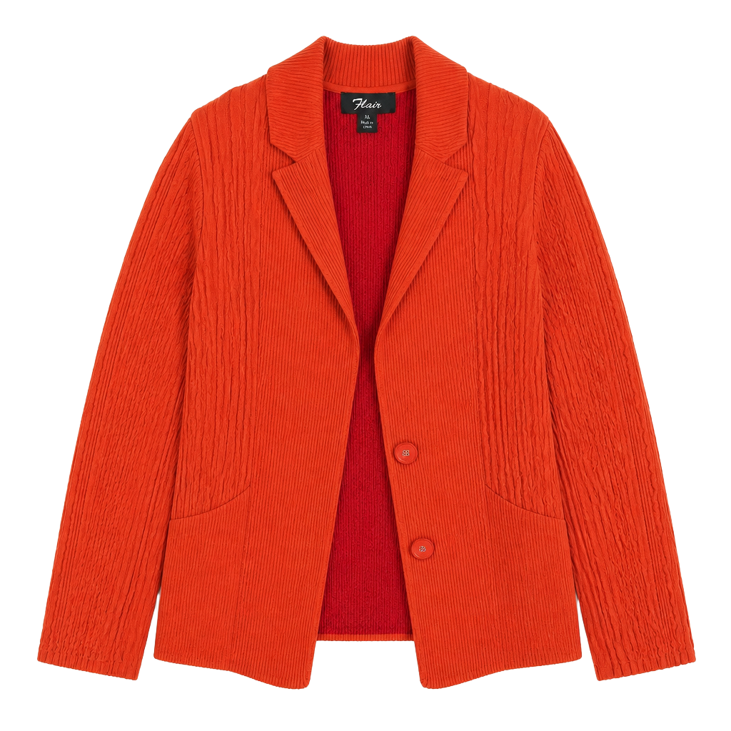 Flair Women's Orange Textured Crinkle Knit Button Front Jacket Size XL 1