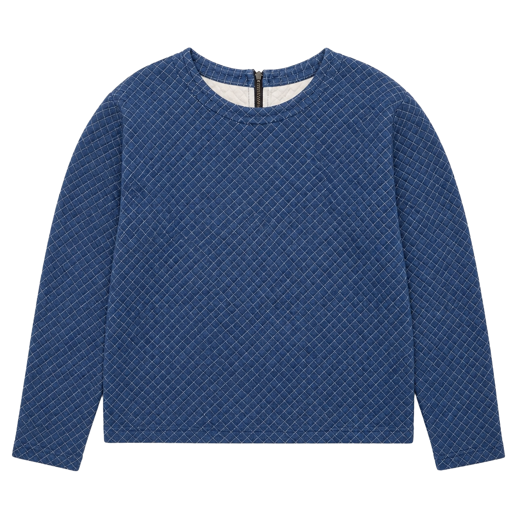 J.Crew Quilted Blue Cotton Sweatshirt Size S 1