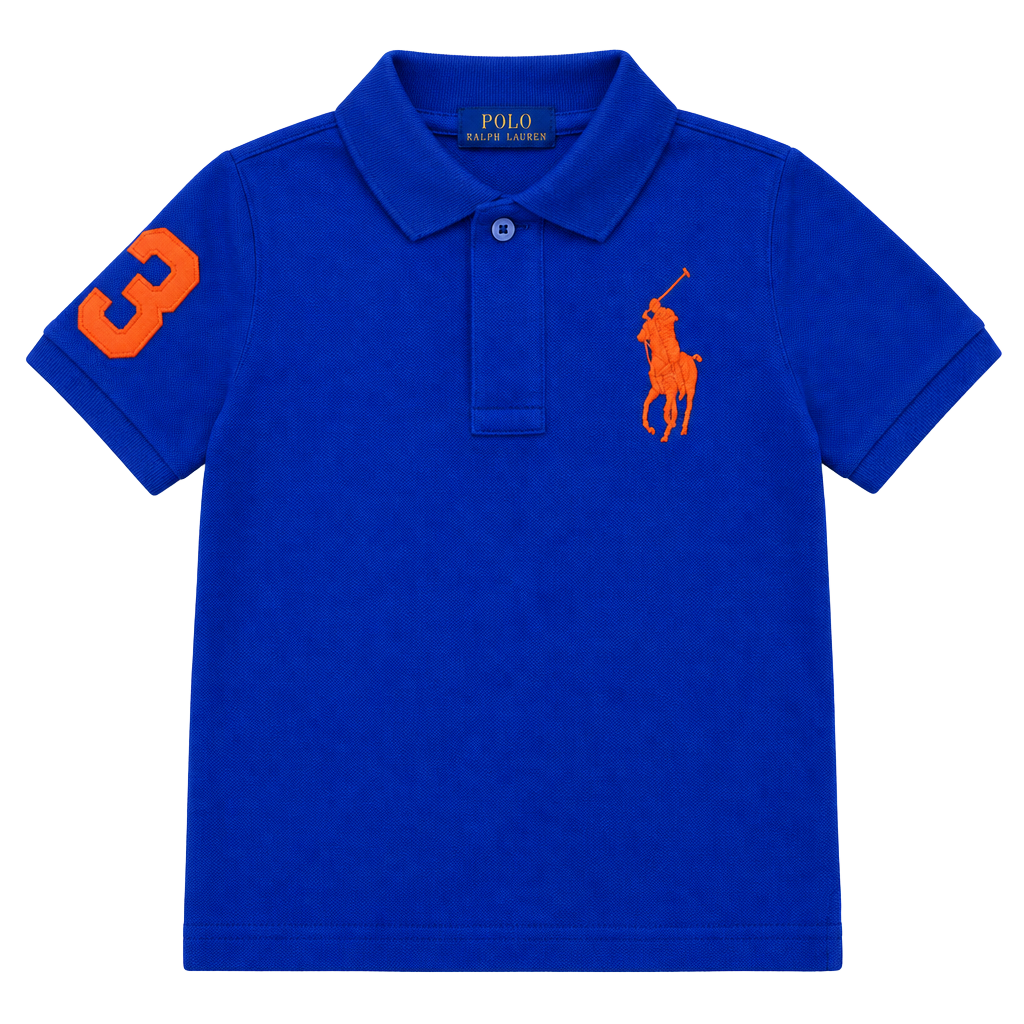 Polo Ralph Lauren Boys M 10-12 Big Pony Polo Shirt Blue Orange #3 Cotton 1